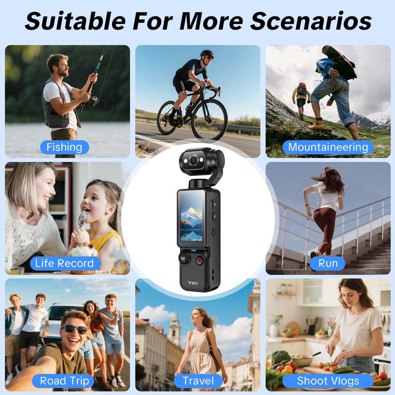Pocket Vlogging Camera, Portable 2.5K Ultra HD Video Recorder with 180° Rotating Lens, Handheld Stabilizer Pocket Camera