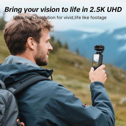 Pocket Vlogging Camera, Portable 2.5K Ultra HD Video Recorder with 180° Rotating Lens, Handheld Stabilizer Pocket Camera