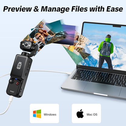 Pocket Vlogging Camera, Portable 2.5K Ultra HD Video Recorder with 180° Rotating Lens, Handheld Stabilizer Pocket Camera