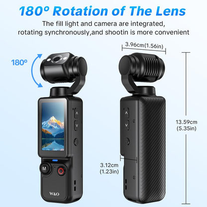 Pocket Vlogging Camera, Portable 2.5K Ultra HD Video Recorder with 180° Rotating Lens, Handheld Stabilizer Pocket Camera