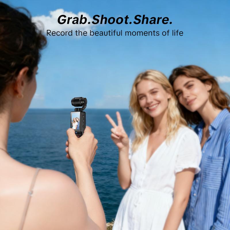 Pocket Vlogging Camera, Portable 2.5K Ultra HD Video Recorder with 180° Rotating Lens, Handheld Stabilizer Pocket Camera